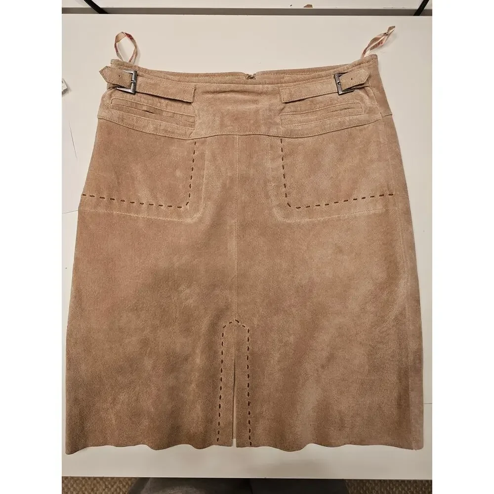 Anthropologie June Genuine Leather A-Line Skirt – Tan | Boho Chic | Luxe Neutral